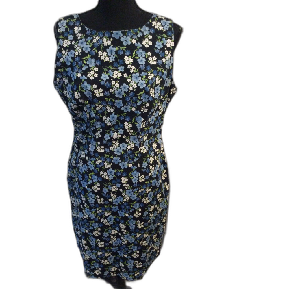 Vintage Sleeveless Blue Floral Dress CDC women's 12 Stretch